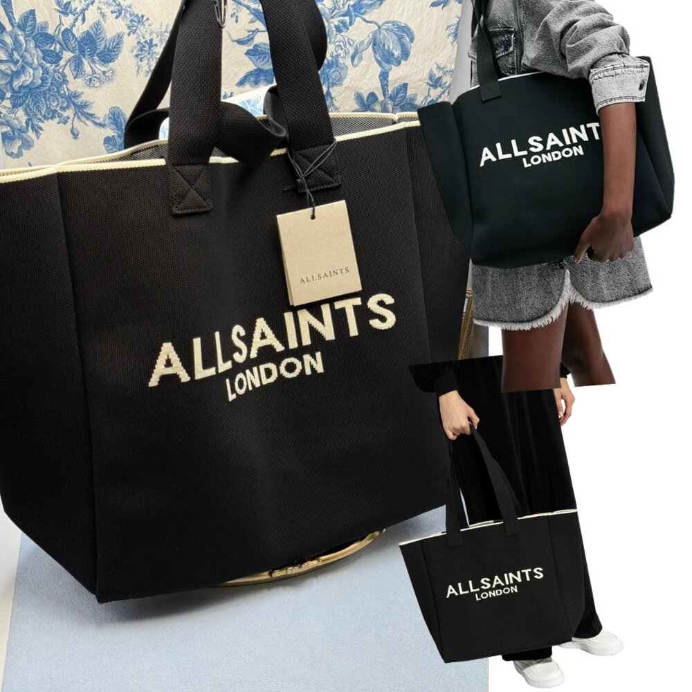 🆕 ALL SAINTS 🧿 NWT Large Izzy East-West Tote, Black/White